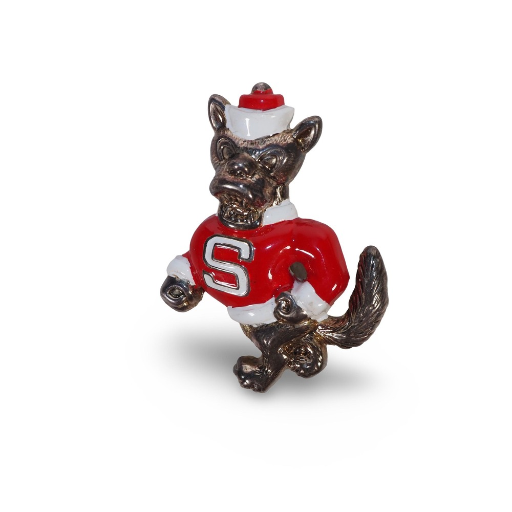 Vintage Best NC State Wolfpack Mascot Brooch Pendant Red Enamel Signed 3"